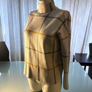 Tahari Mock Turtleneck Sweater White Striped Long Sleeved Pullover Size M Medium